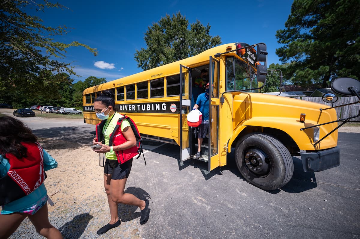 Shuttle bus for kayakers and canoes at Cape Fear River Adventures in Lillington, NC