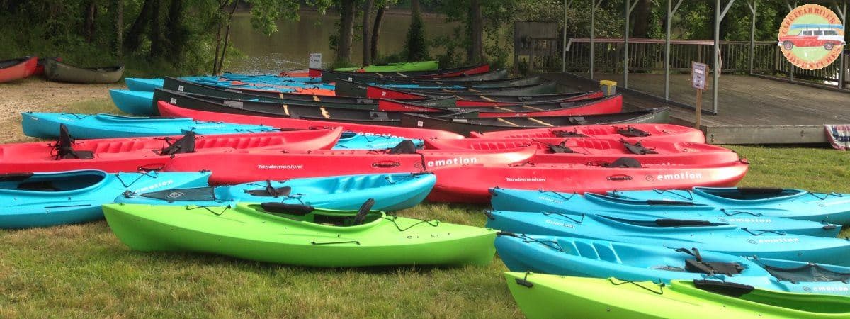 Rental canoes and kayaks at Cape Fear River Adventures in Lillington, NC